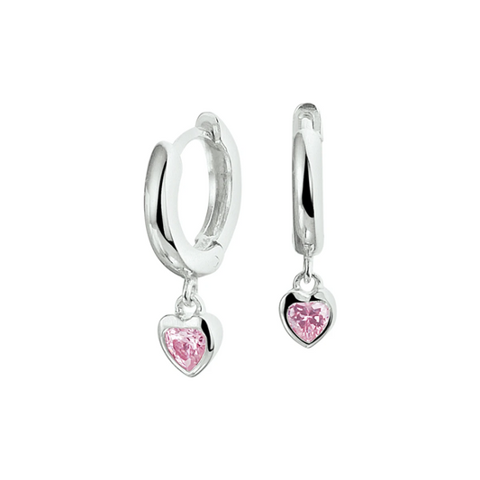 klapoorringen hart roze zirkonia zilver gerhodineerd