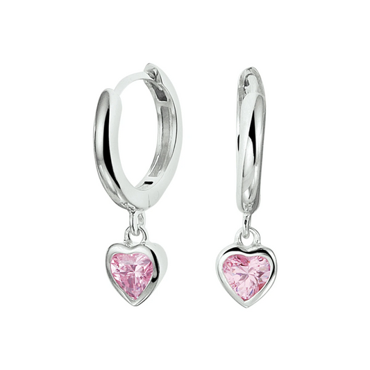 klapoorringen hart roze zirkonia zilver gerhodineerd