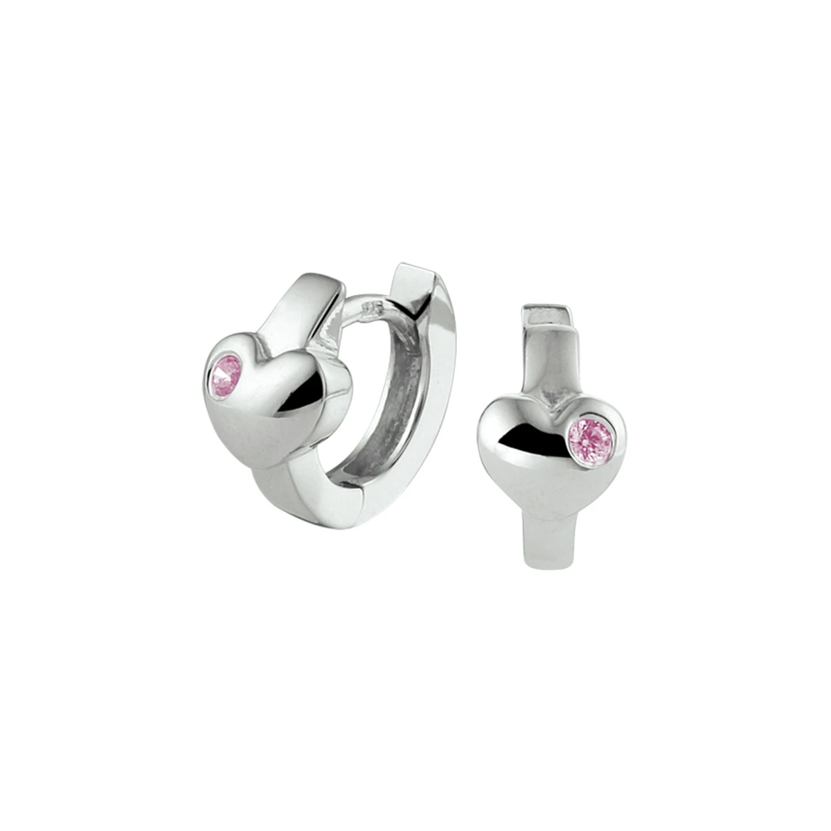 klapoorringen hart roze zirkonia zilver gerhodineerd