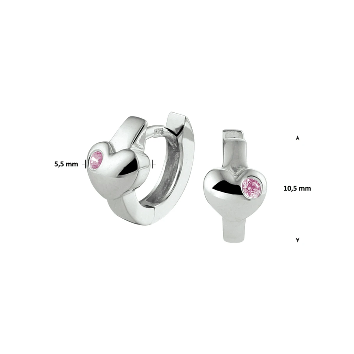 klapoorringen hart roze zirkonia zilver gerhodineerd