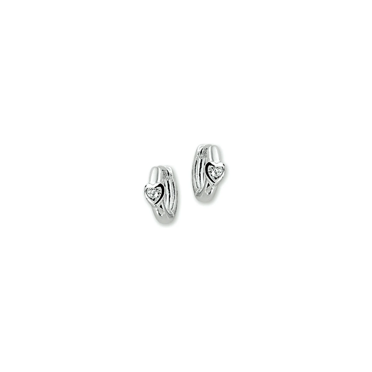 klapoorringen hart zirkonia 10 mm zilver gerhodineerd