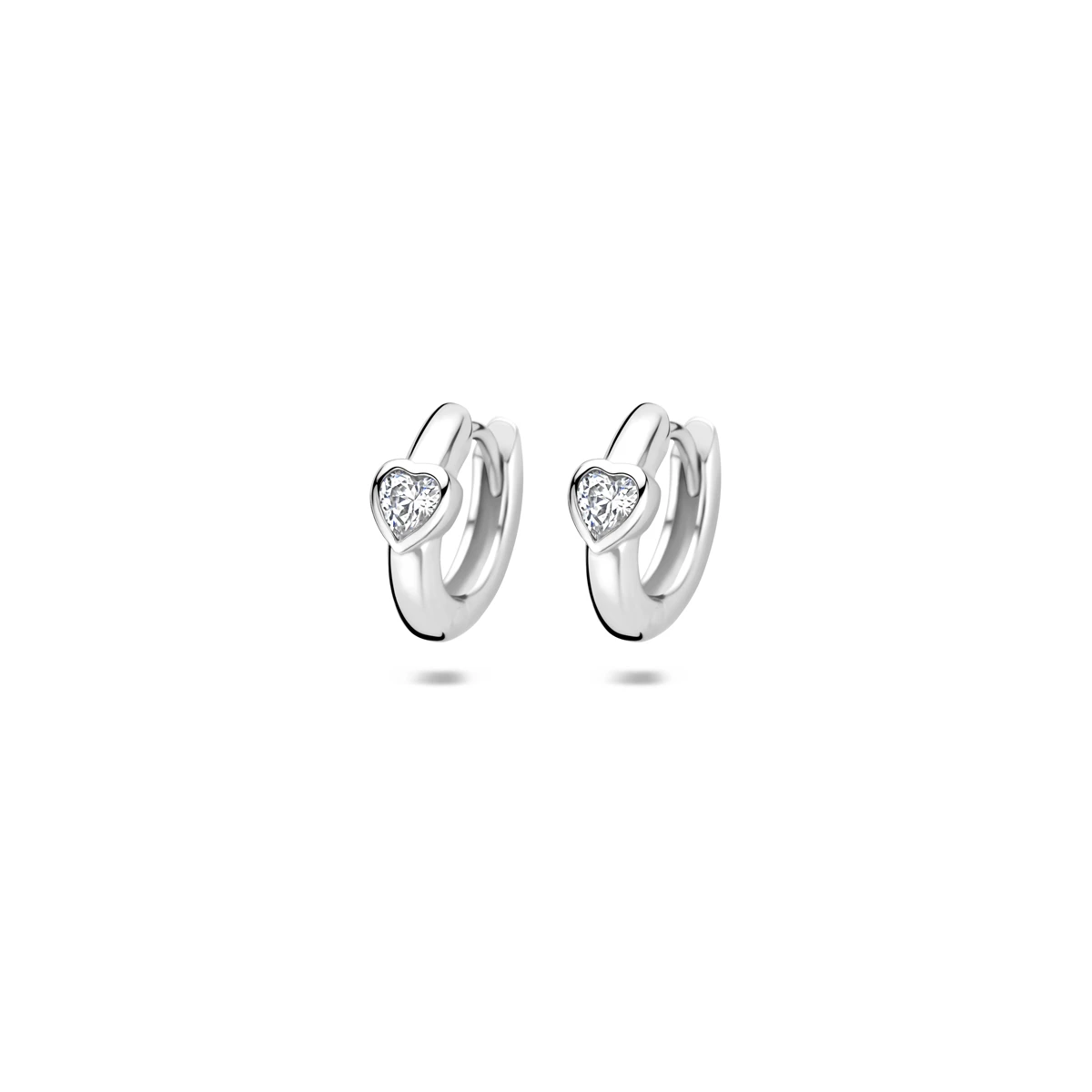 klapoorringen hart zirkonia 10 mm zilver gerhodineerd