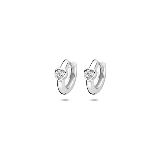 klapoorringen hart zirkonia 10 mm zilver gerhodineerd