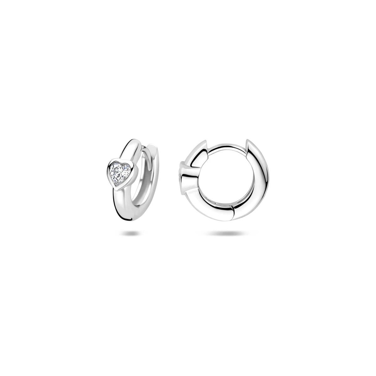 klapoorringen hart zirkonia 10 mm zilver gerhodineerd