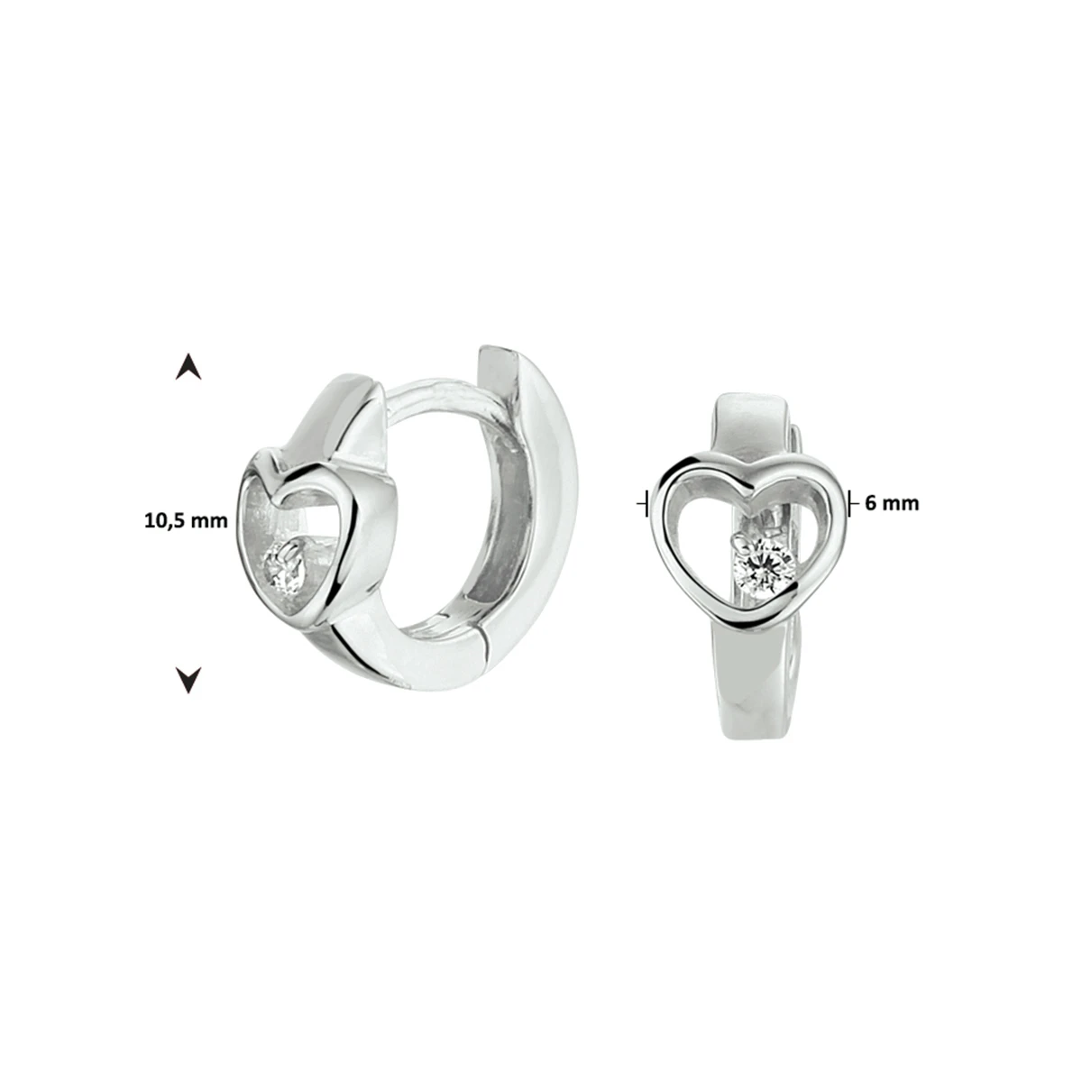 klapoorringen hart zirkonia zilver gerhodineerd