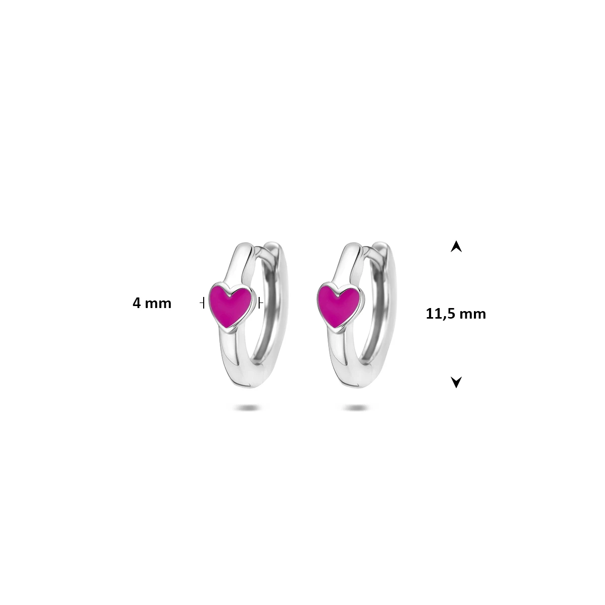 klapoorringen hartje emaille 11,5 mm zilver gerhodineerd