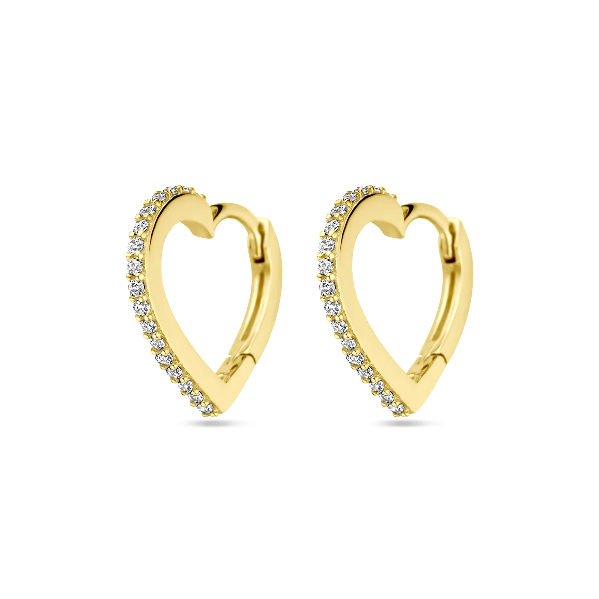 klapoorringen hartjes zirkonia 14K geelgoud