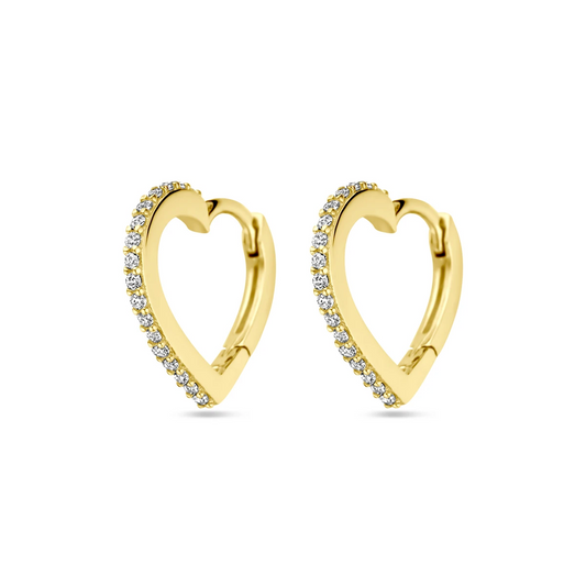 klapoorringen hartjes zirkonia 14K geelgoud