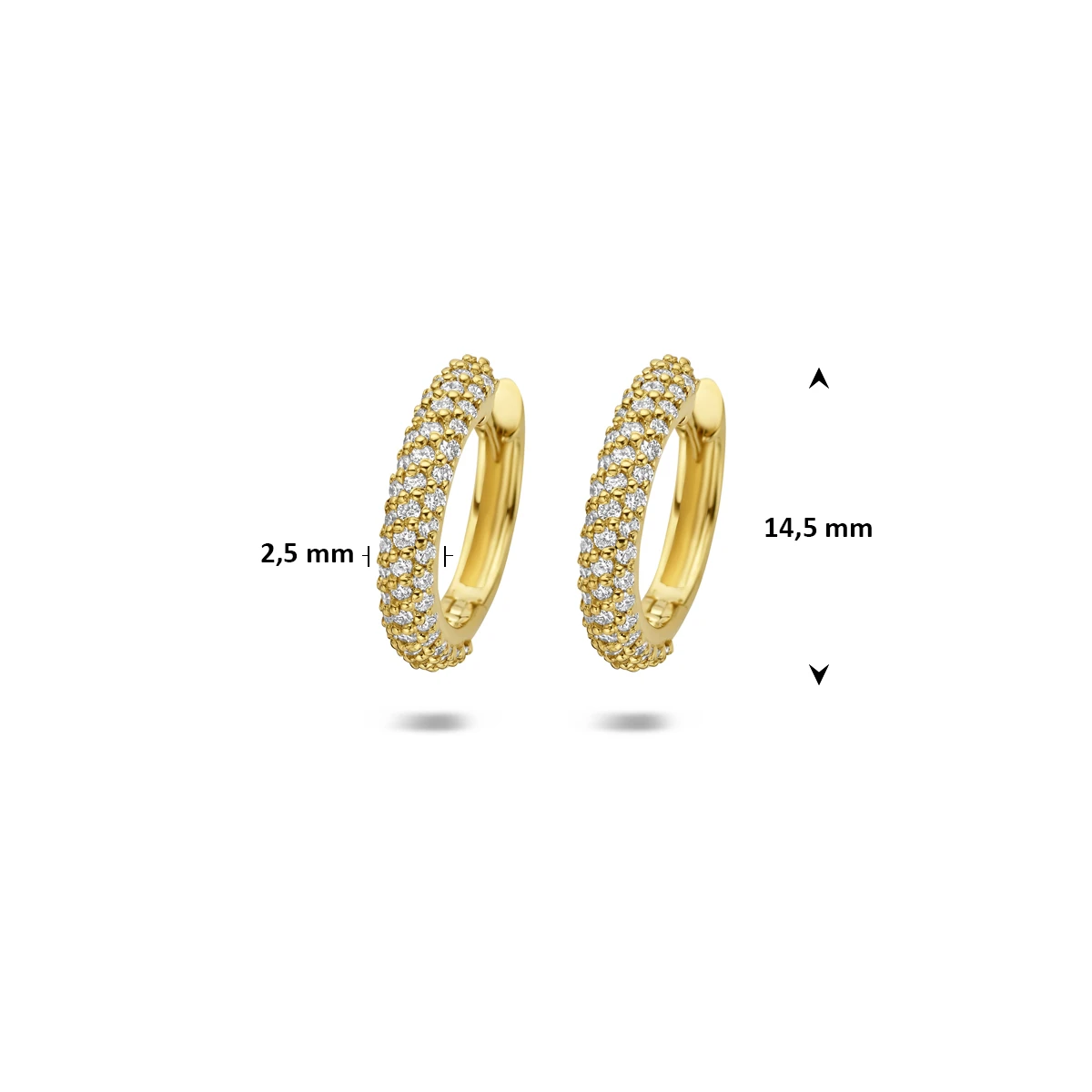 klapoorringen lab grown diamant 0.57ct (2x 0.285ct) f vs 14,5 mm 14K geelgoud