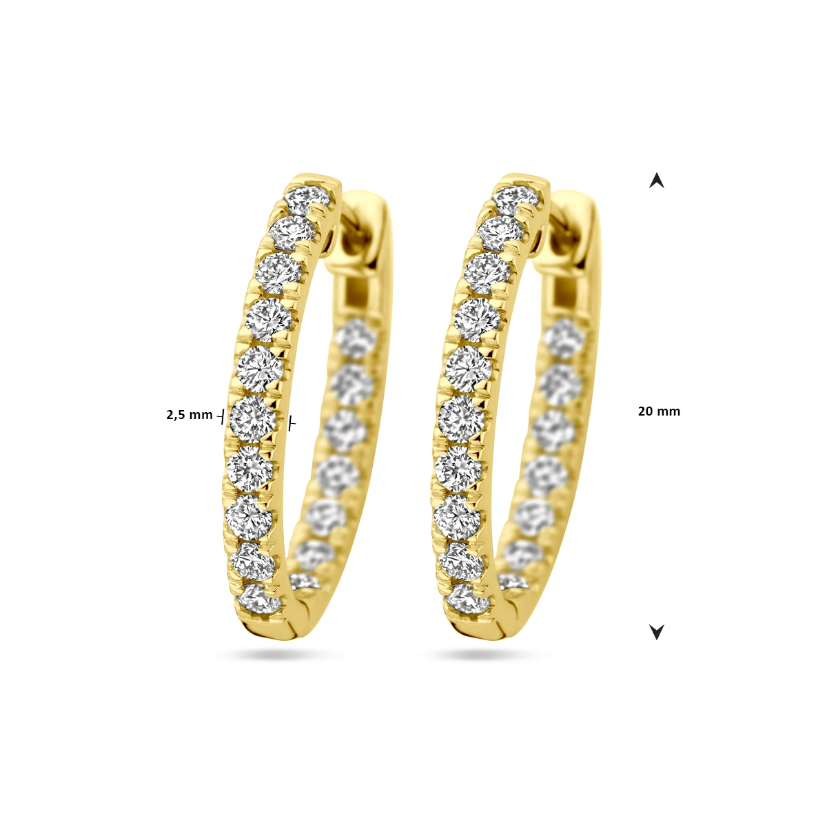 klapoorringen lab grown diamant 0.96ct (2x 0.48ct) h si 20 mm 14K geelgoud