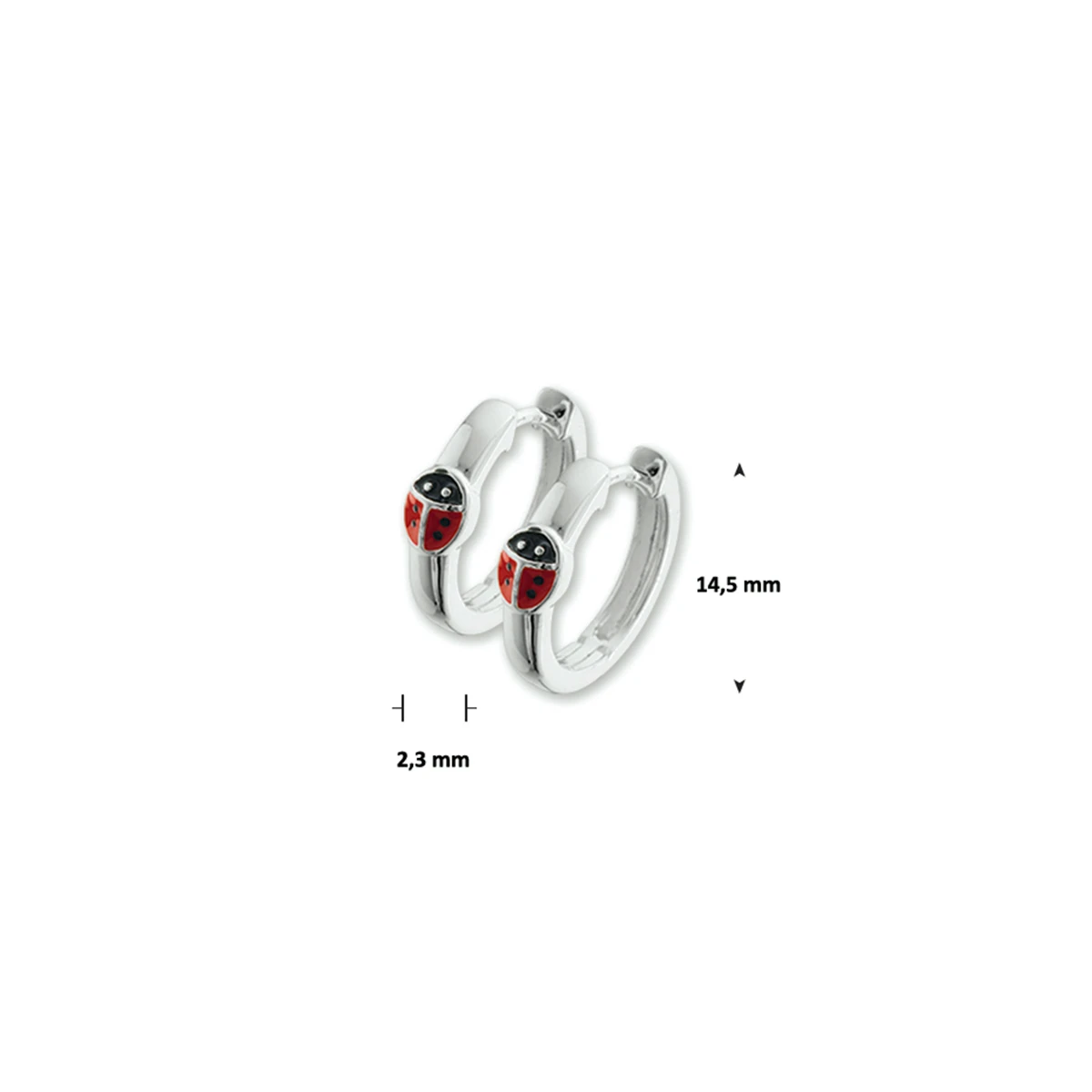 klapoorringen lieveheersbeestje emaille zilver gerhodineerd