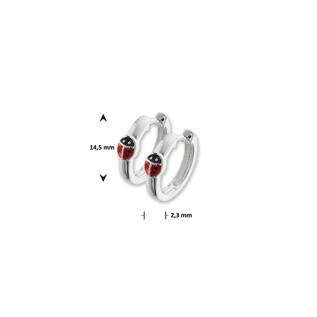 klapoorringen lieveheersbeestje zilver wit