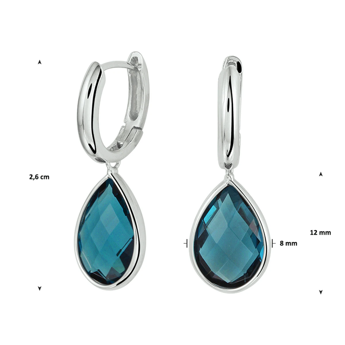 klapoorringen london blue kwarts 26 mm 14K witgoud