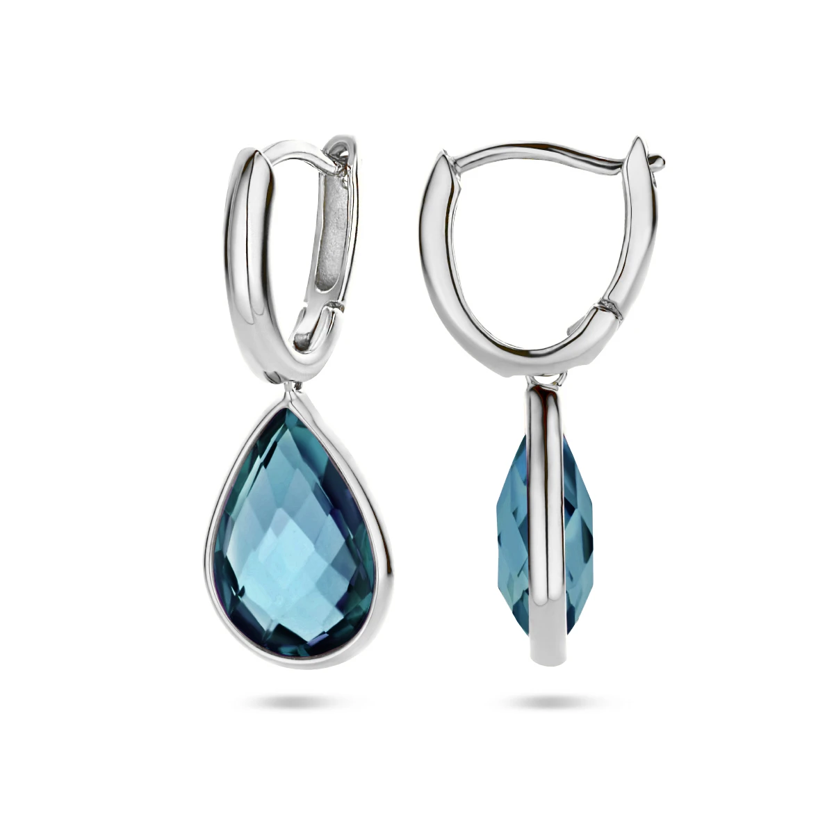 klapoorringen london blue kwarts 26 mm 14K witgoud