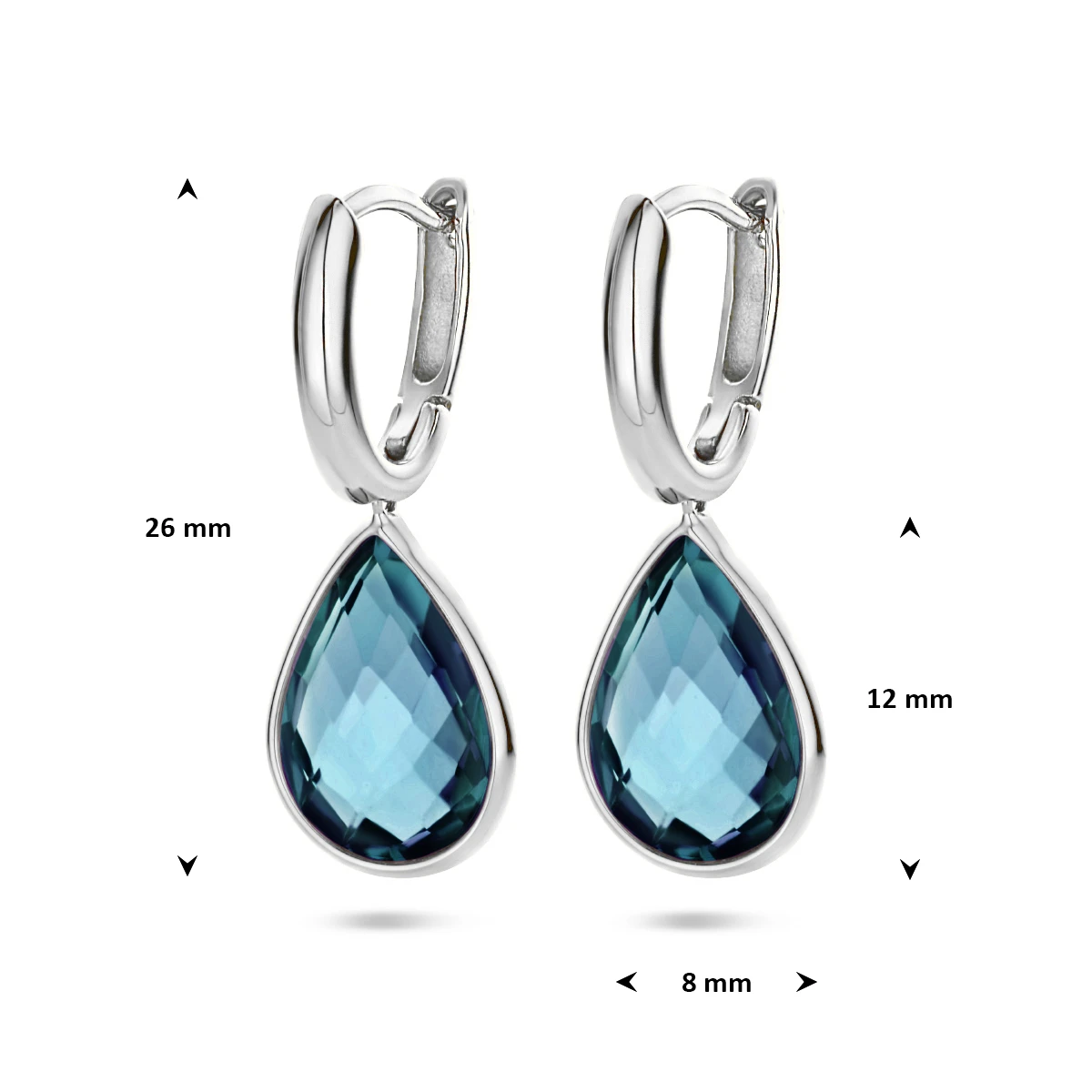 klapoorringen london blue kwarts 26 mm 14K witgoud