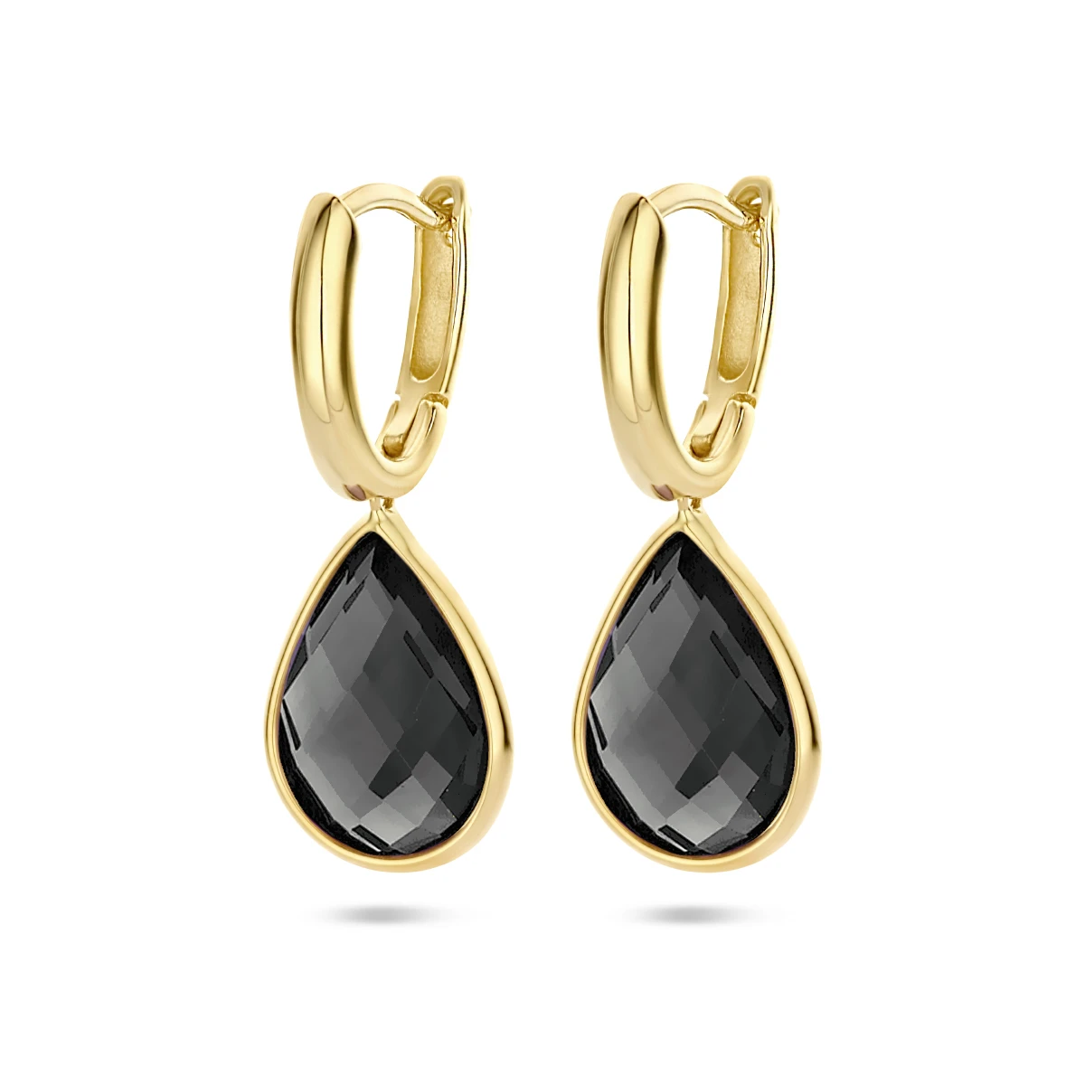 klapoorringen onyx 26 mm 14K geelgoud