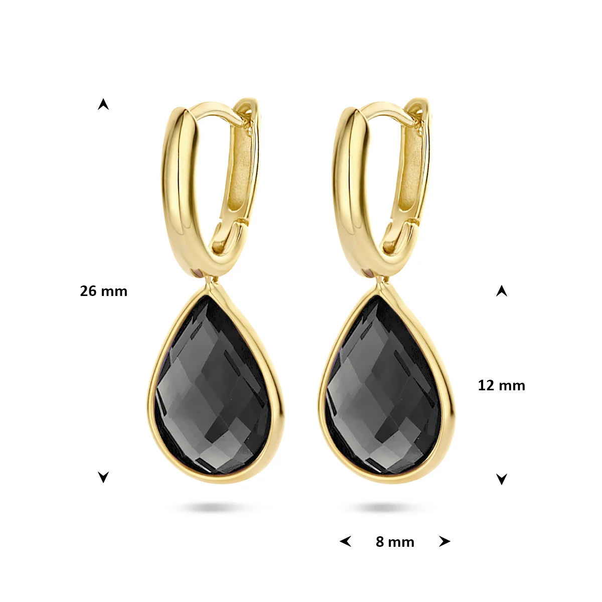 klapoorringen onyx 26 mm 14K geelgoud