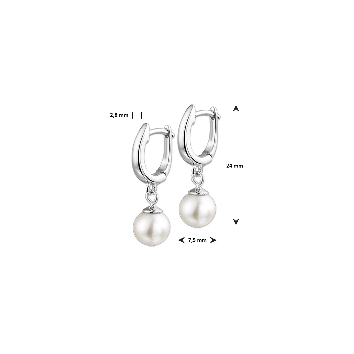 klapoorringen parel 24 mm zilver gerhodineerd