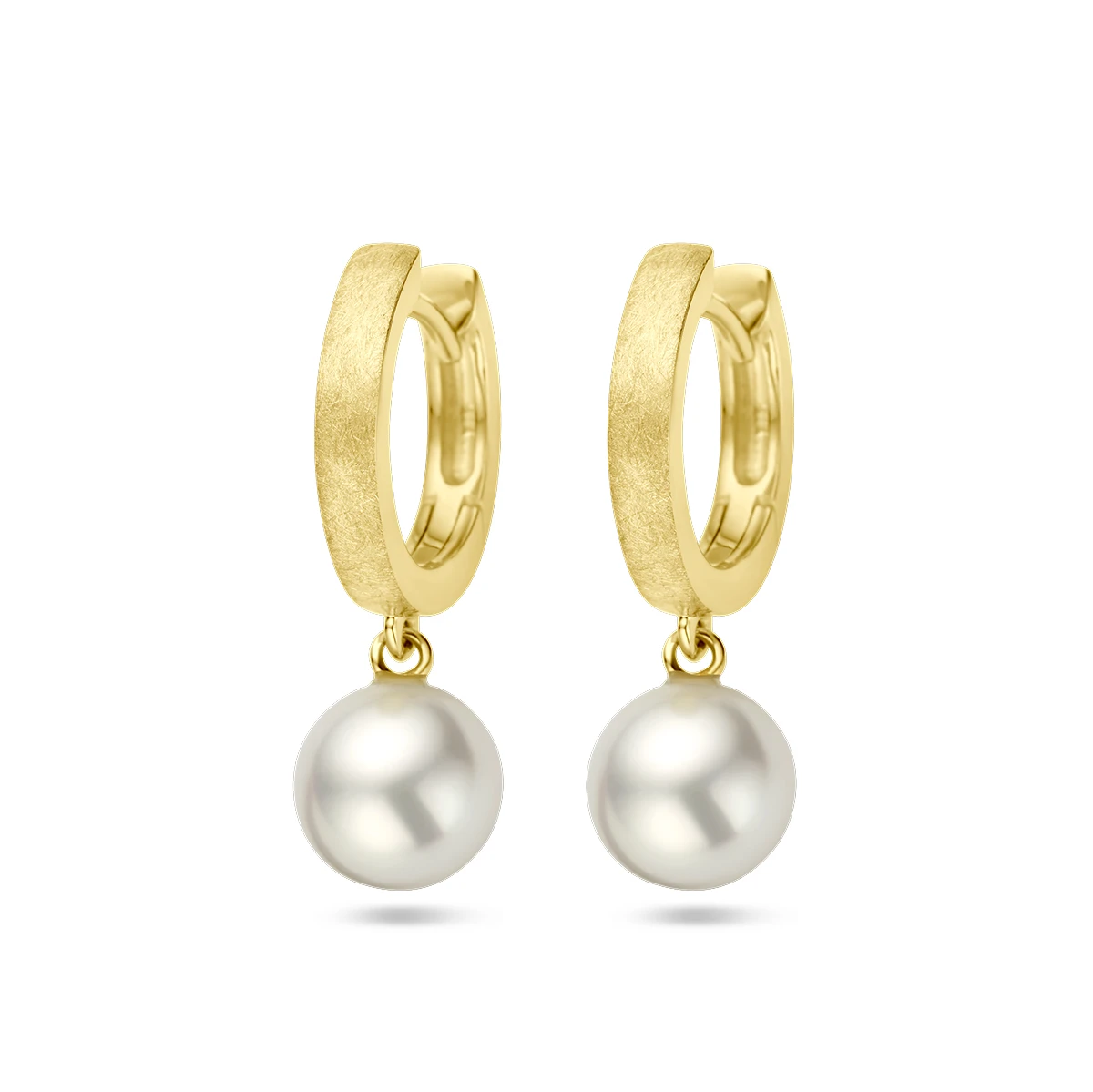 klapoorringen parel gescratcht 24 mm 14K geelgoud