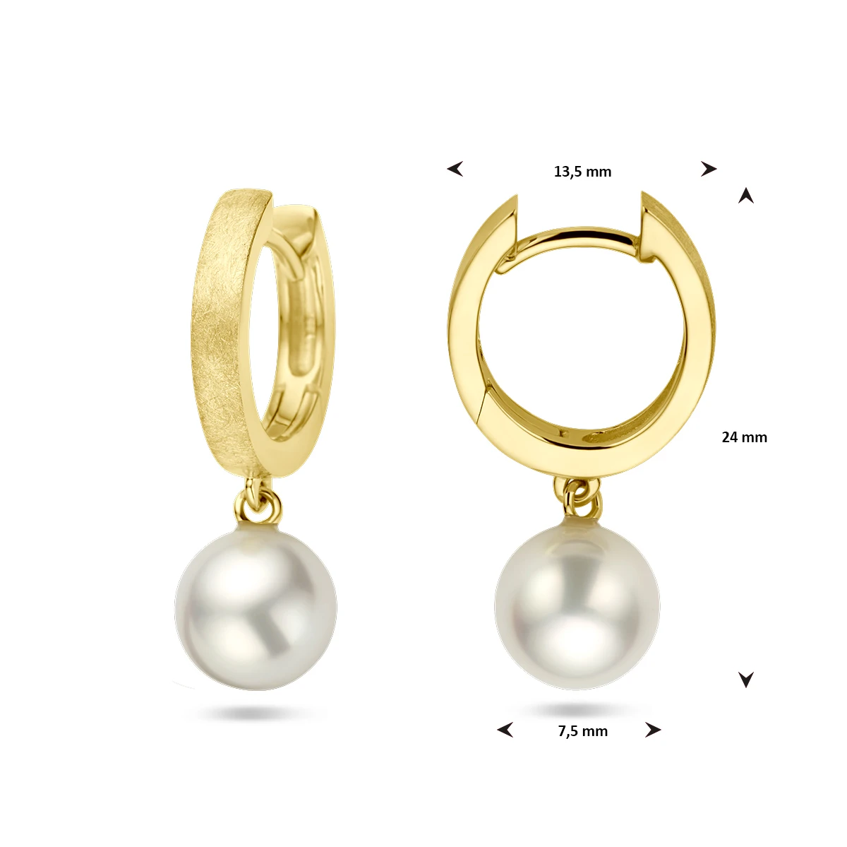 klapoorringen parel gescratcht 24 mm 14K geelgoud