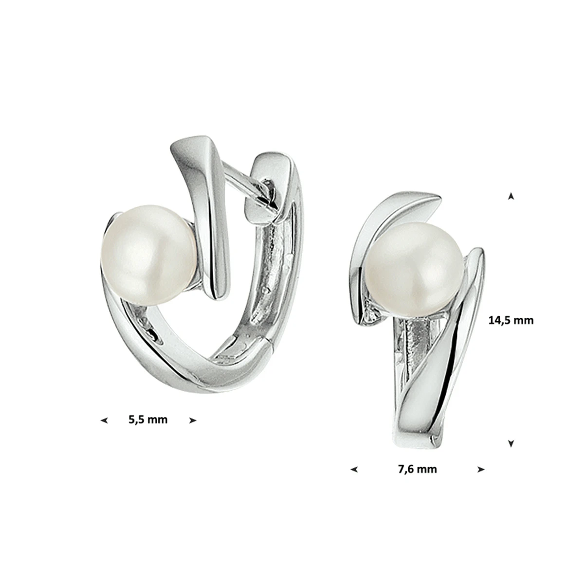 klapoorringen parel zilver gerhodineerd