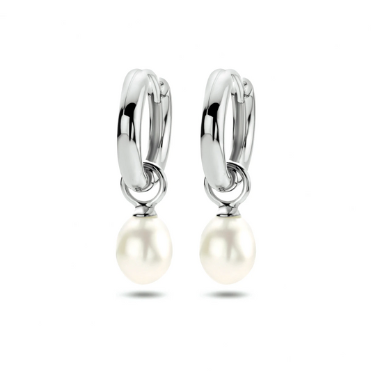 klapoorringen parel 24 mm zilver gerhodineerd