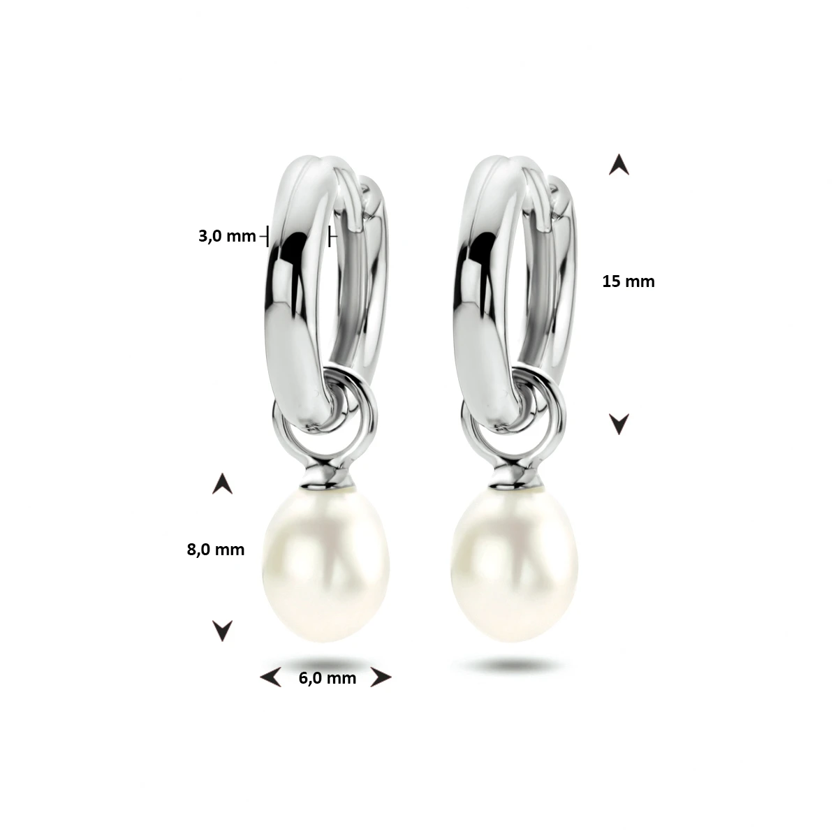 klapoorringen parel zilver gerhodineerd