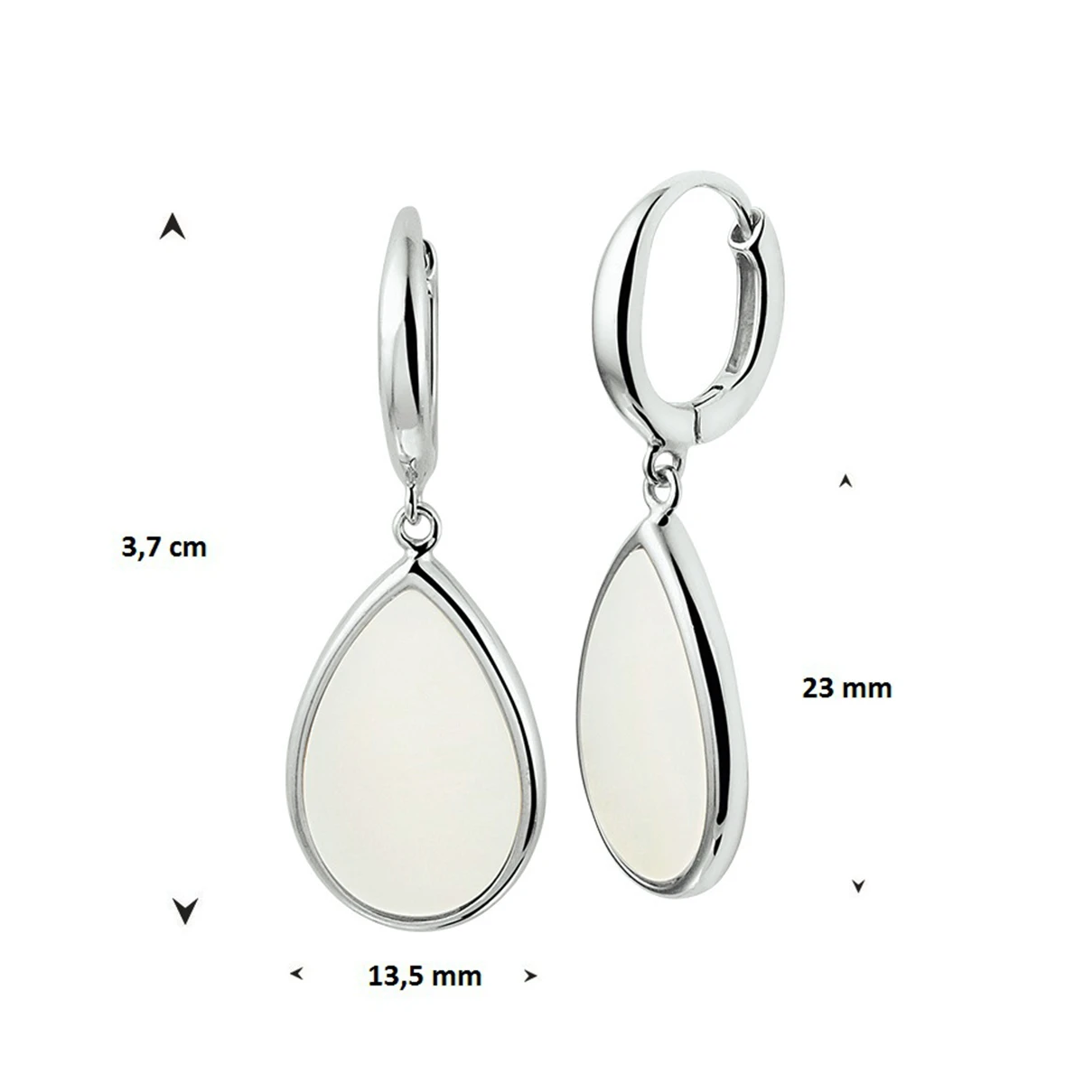 klapoorringen parelmoer zilver gerhodineerd