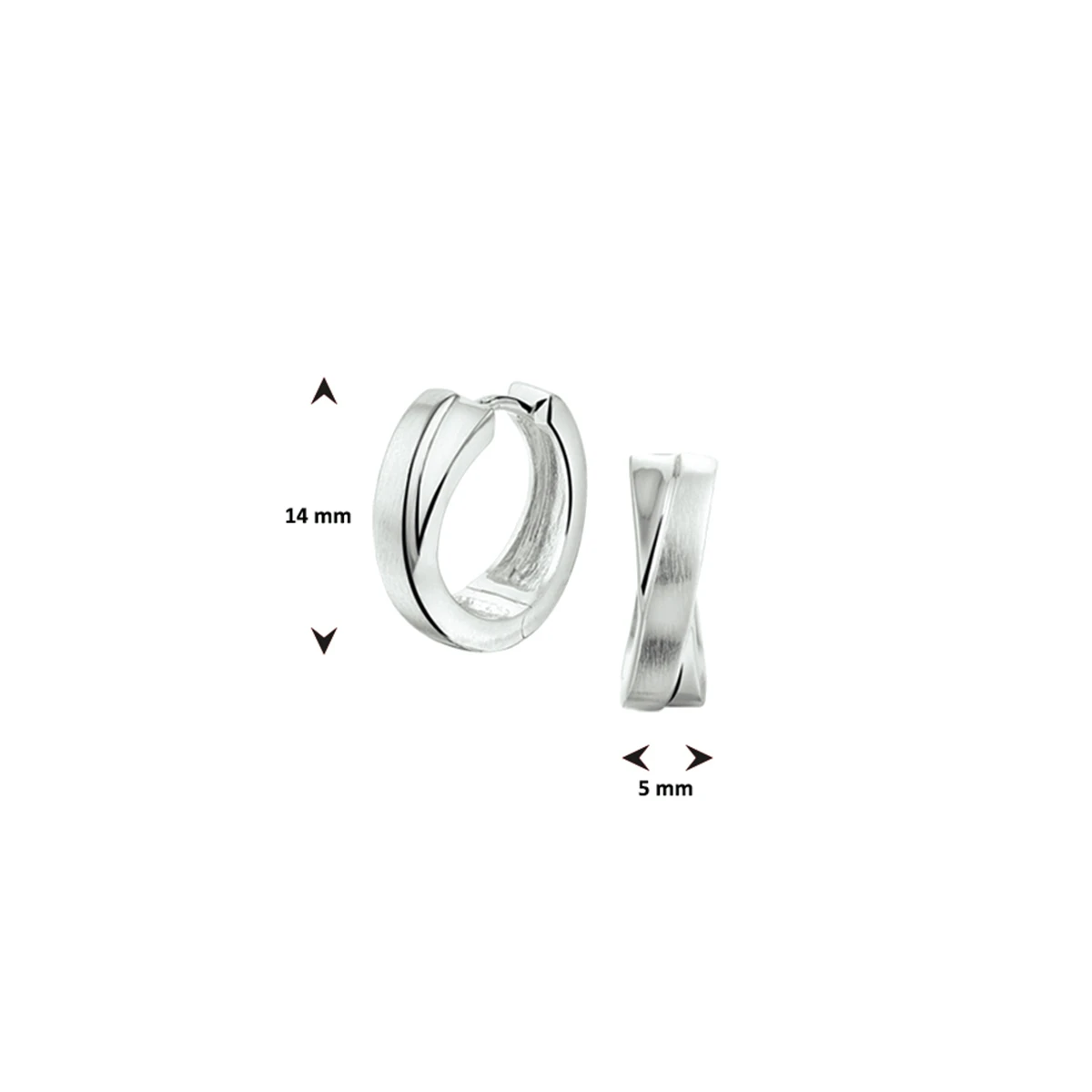 klapoorringen poli/mat 14 mm zilver wit