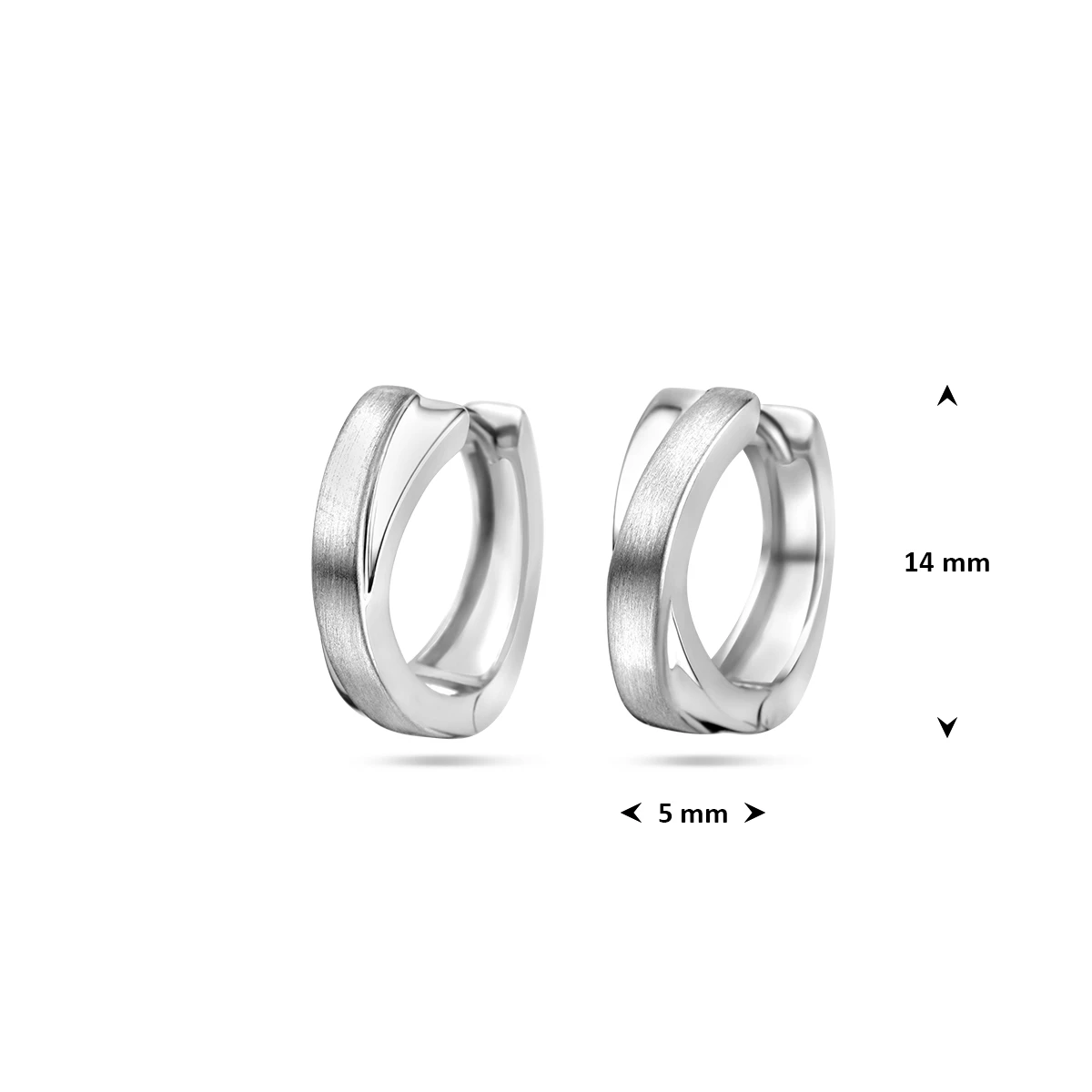 klapoorringen poli/mat 14 mm zilver wit