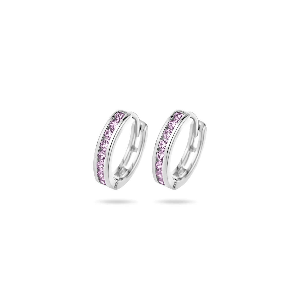 klapoorringen roze zirkonia 12,5 mm zilver gerhodineerd
