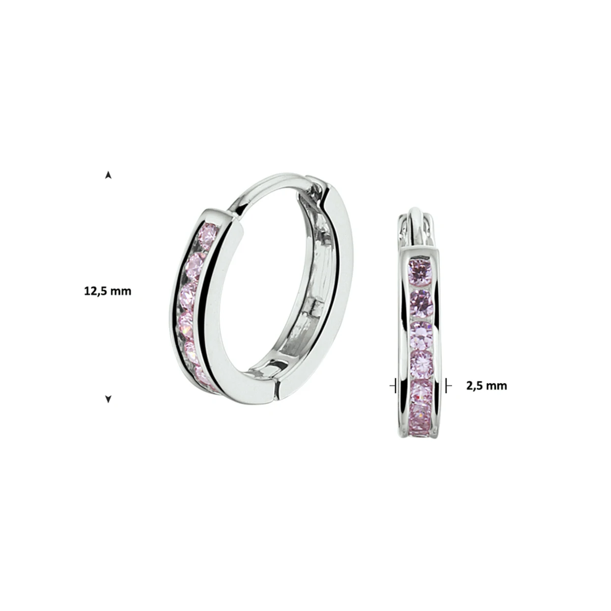 klapoorringen roze zirkonia 12,5 mm zilver gerhodineerd