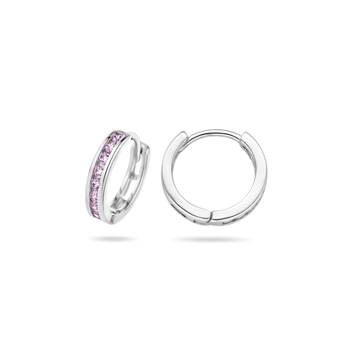 klapoorringen roze zirkonia 12,5 mm zilver gerhodineerd