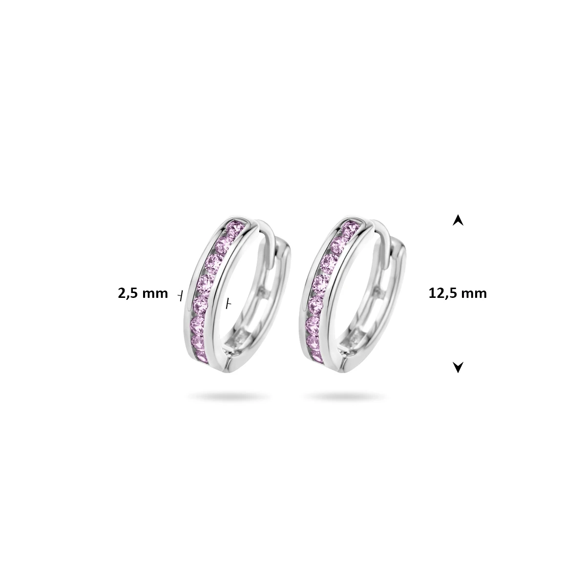 klapoorringen roze zirkonia 12,5 mm zilver gerhodineerd