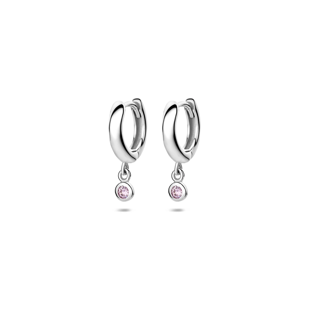 klapoorringen roze zirkonia 15 mm zilver gerhodineerd