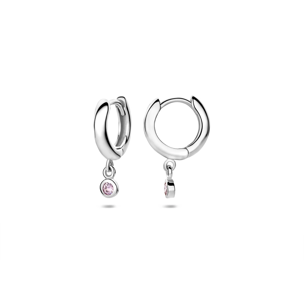 klapoorringen roze zirkonia 15 mm zilver gerhodineerd