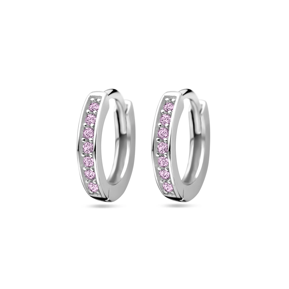 klapoorringen roze zirkonia 9 mm zilver gerhodineerd
