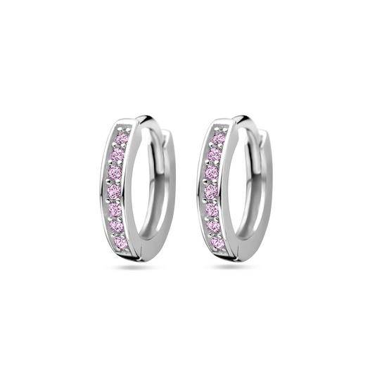 klapoorringen roze zirkonia 9 mm zilver gerhodineerd