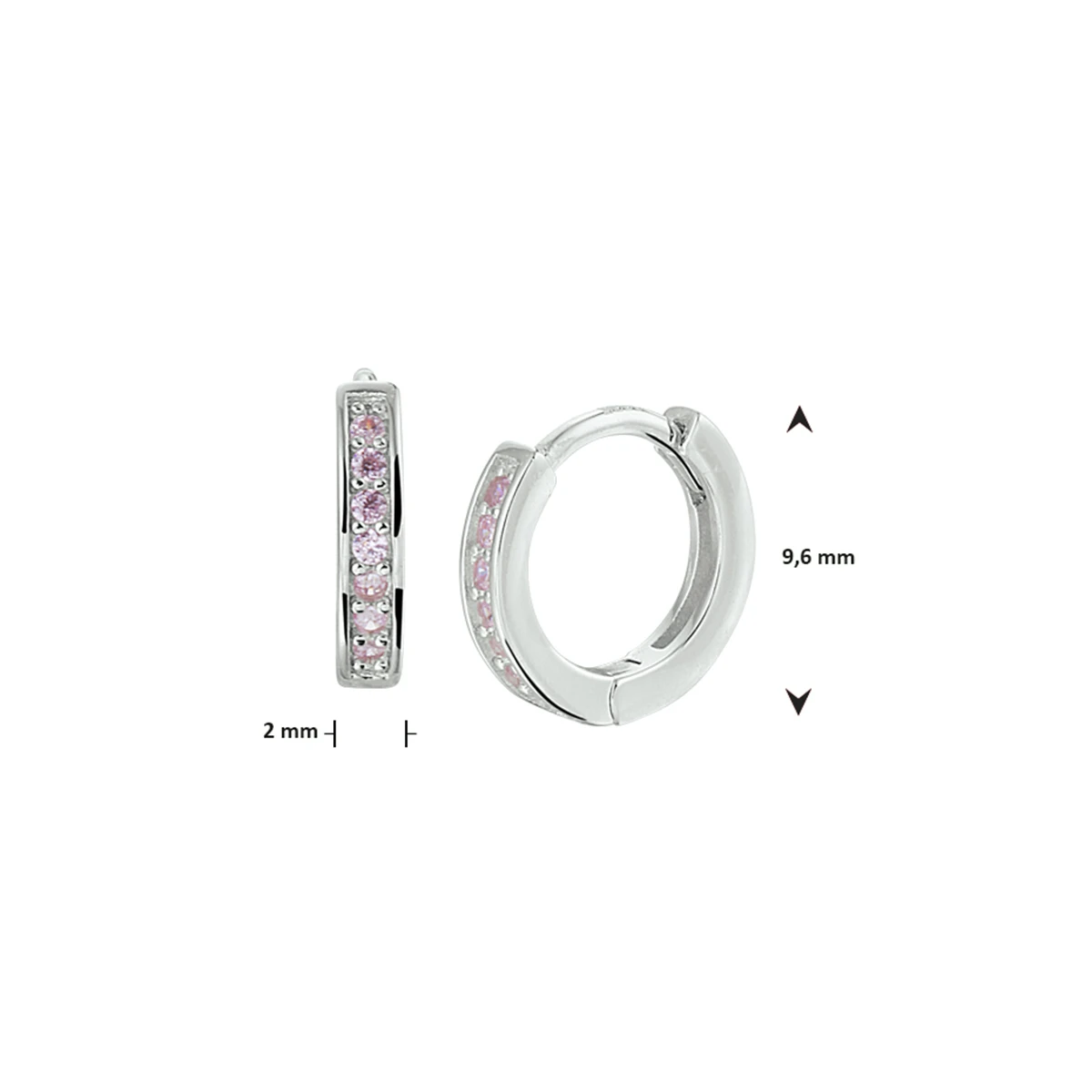 klapoorringen roze zirkonia 9 mm zilver gerhodineerd