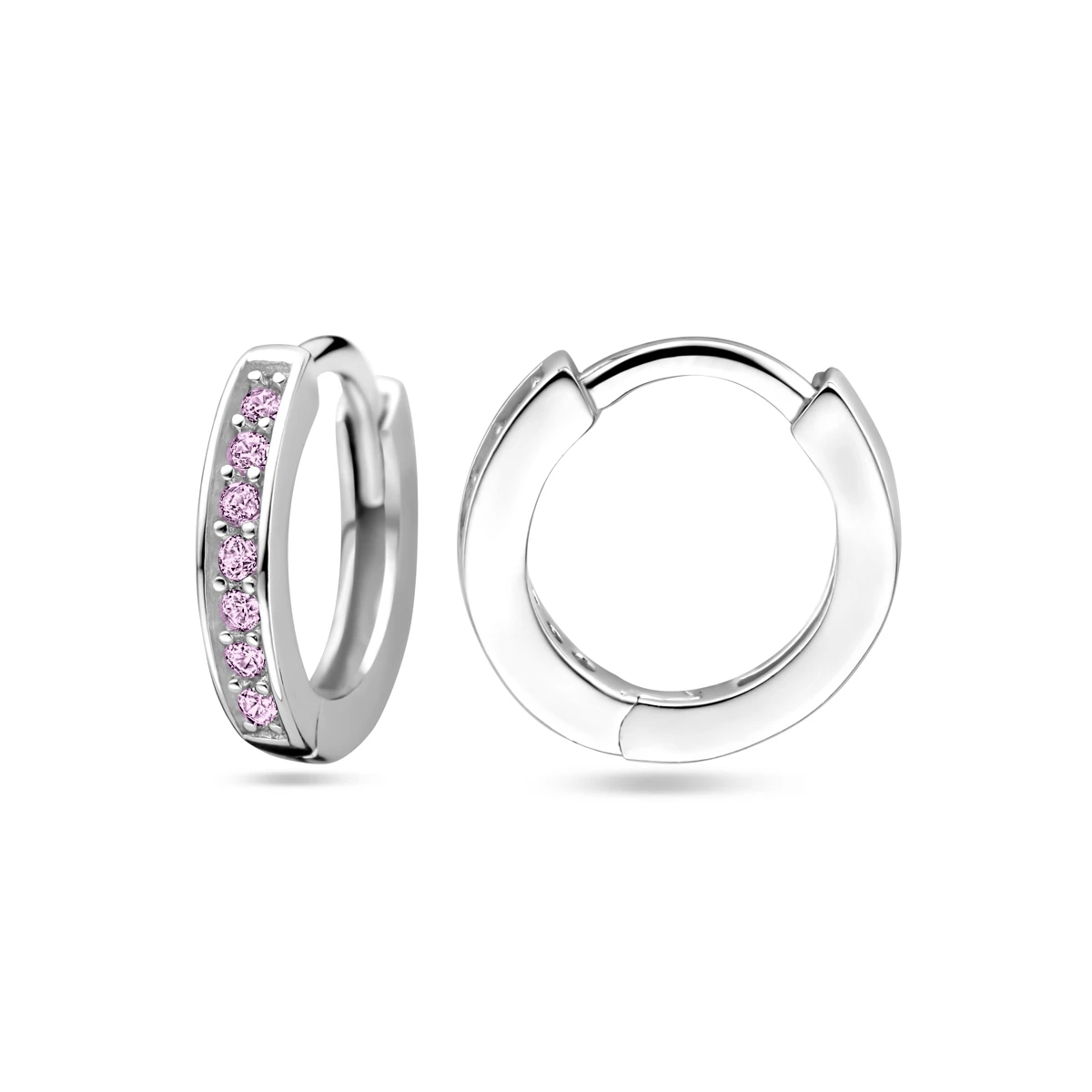 klapoorringen roze zirkonia 9 mm zilver gerhodineerd