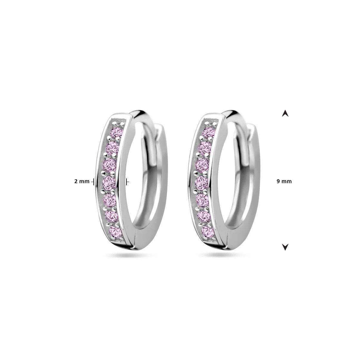 klapoorringen roze zirkonia 9 mm zilver gerhodineerd