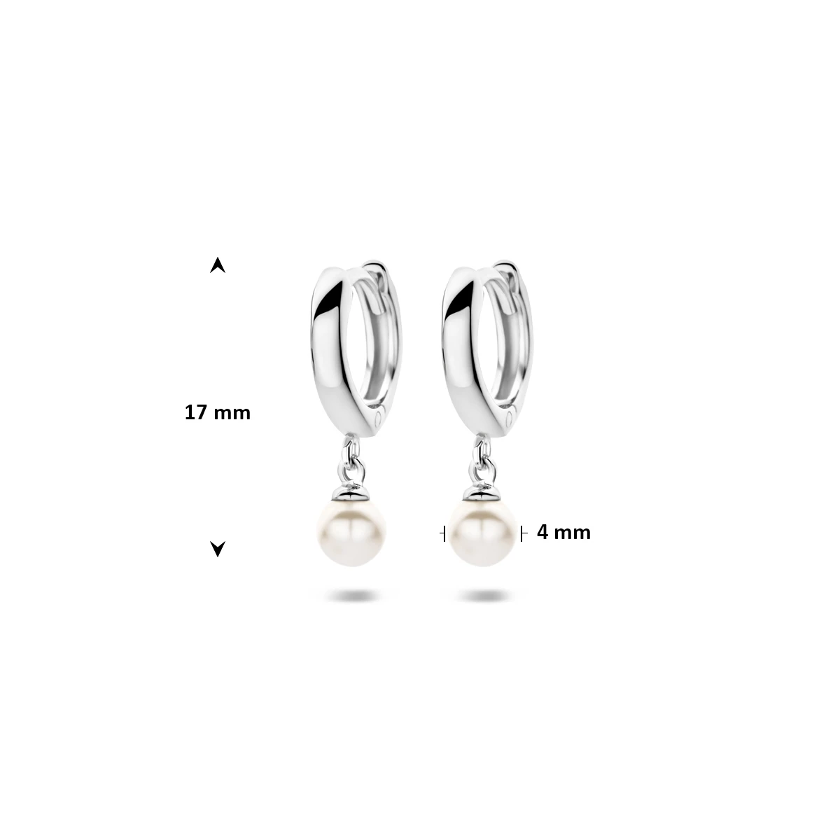 klapoorringen synth. parel 17 mm zilver gerhodineerd