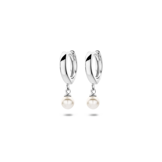 klapoorringen synth. parel 17 mm zilver gerhodineerd