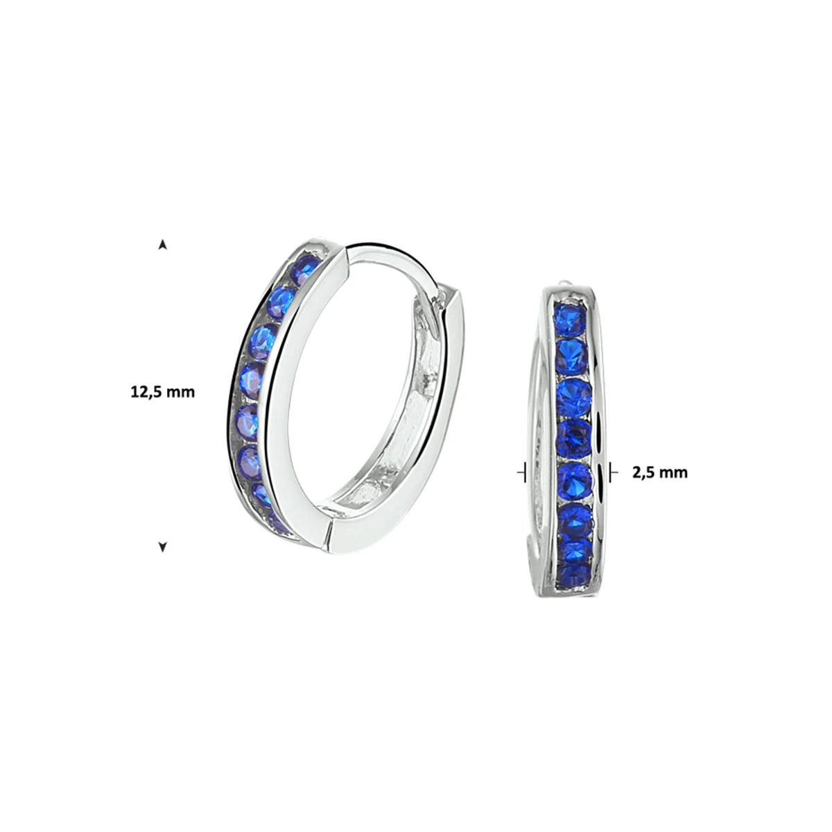 klapoorringen synth. saffier 12,5 mm zilver gerhodineerd