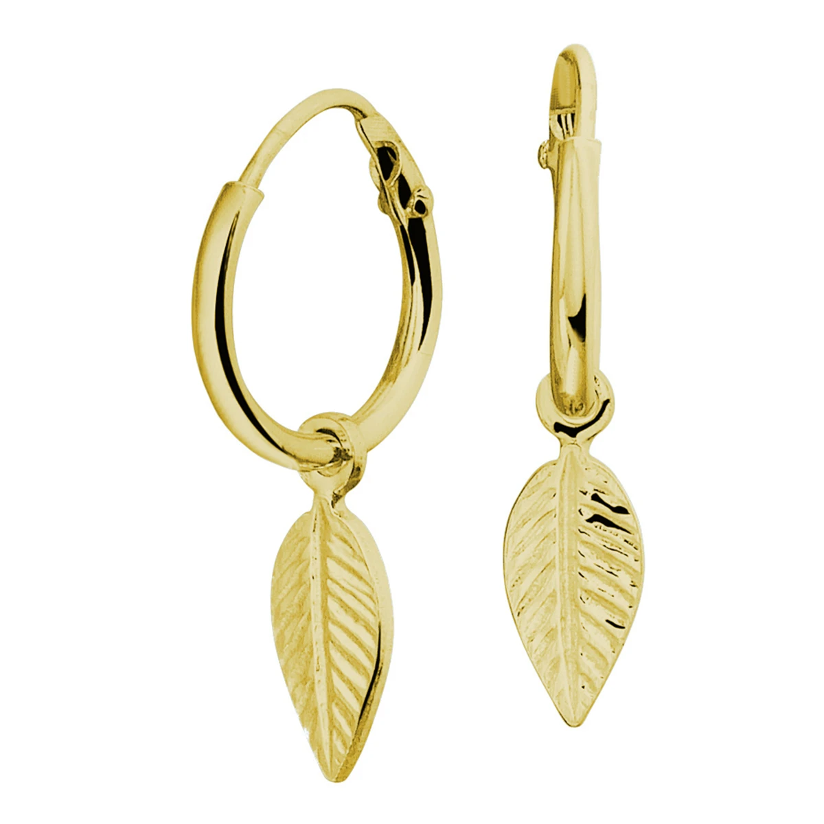 klapoorringen veer zilver verguld (geel)