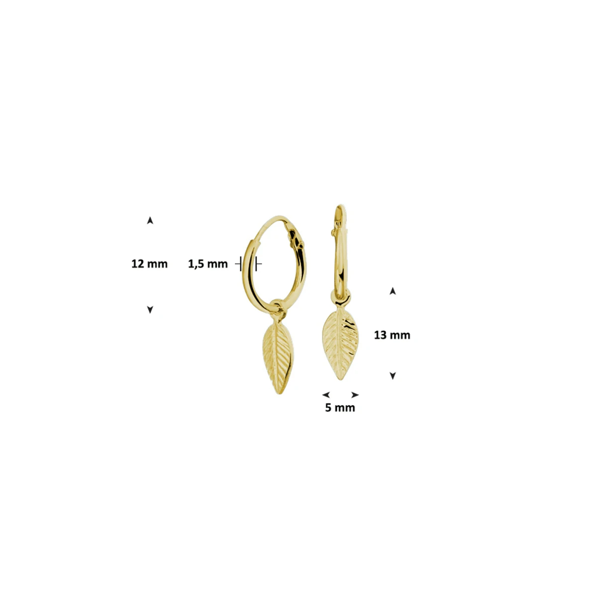 klapoorringen veer zilver verguld (geel)