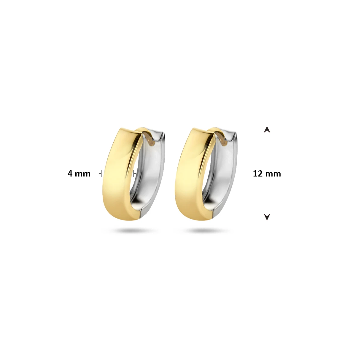 klapoorringen vlak 12 mm 14K bicolor goud geel/wit