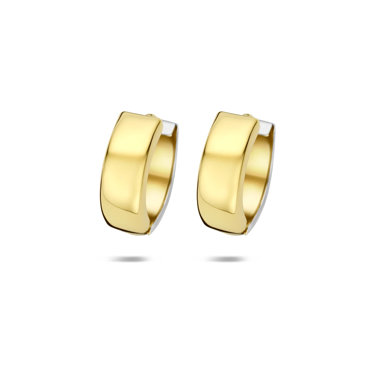 klapoorringen vlakke buis 14K bicolor goud geel/wit