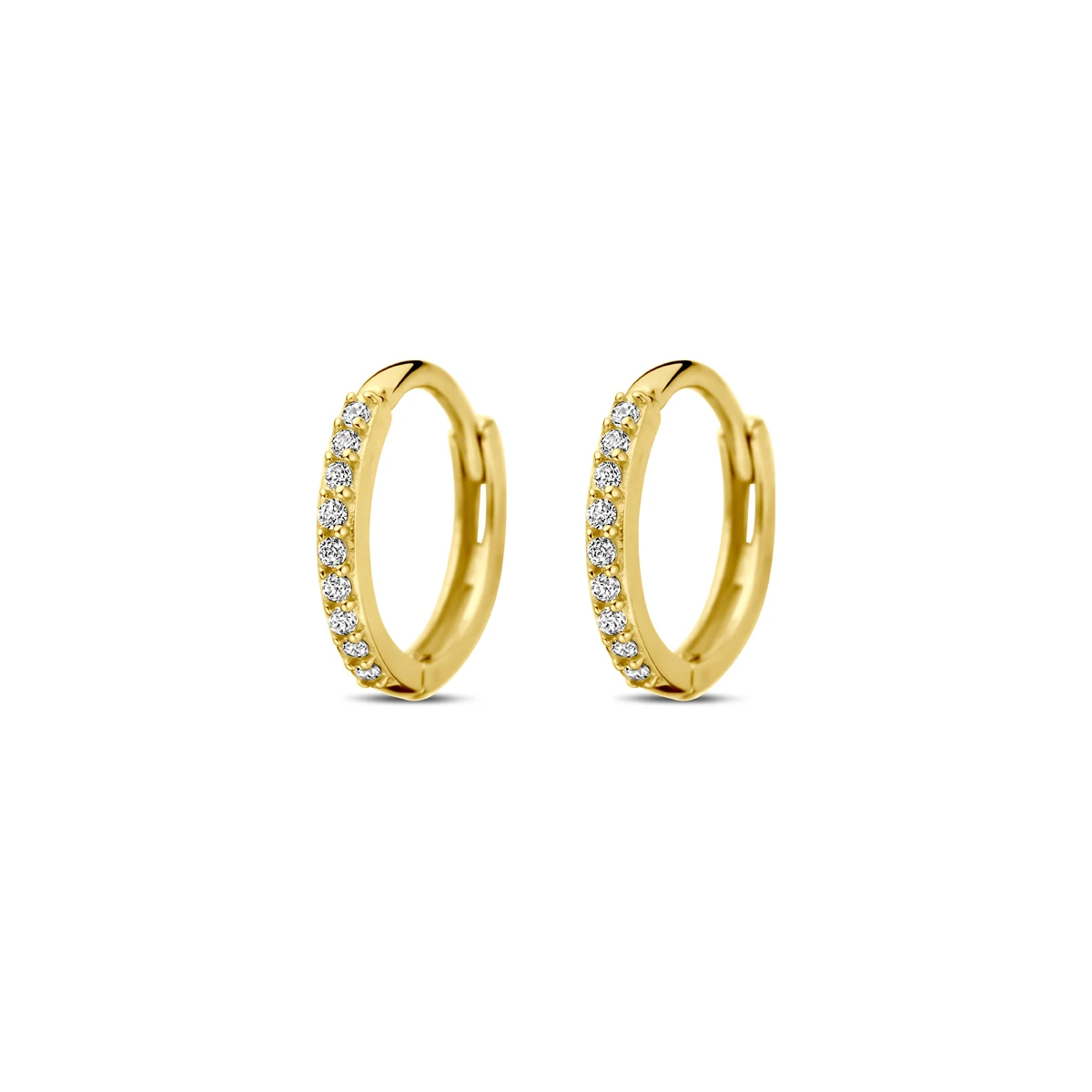 klapoorringen zirkonia 10 mm 14K geelgoud
