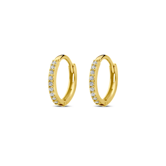 klapoorringen zirkonia 10 mm 14K geelgoud